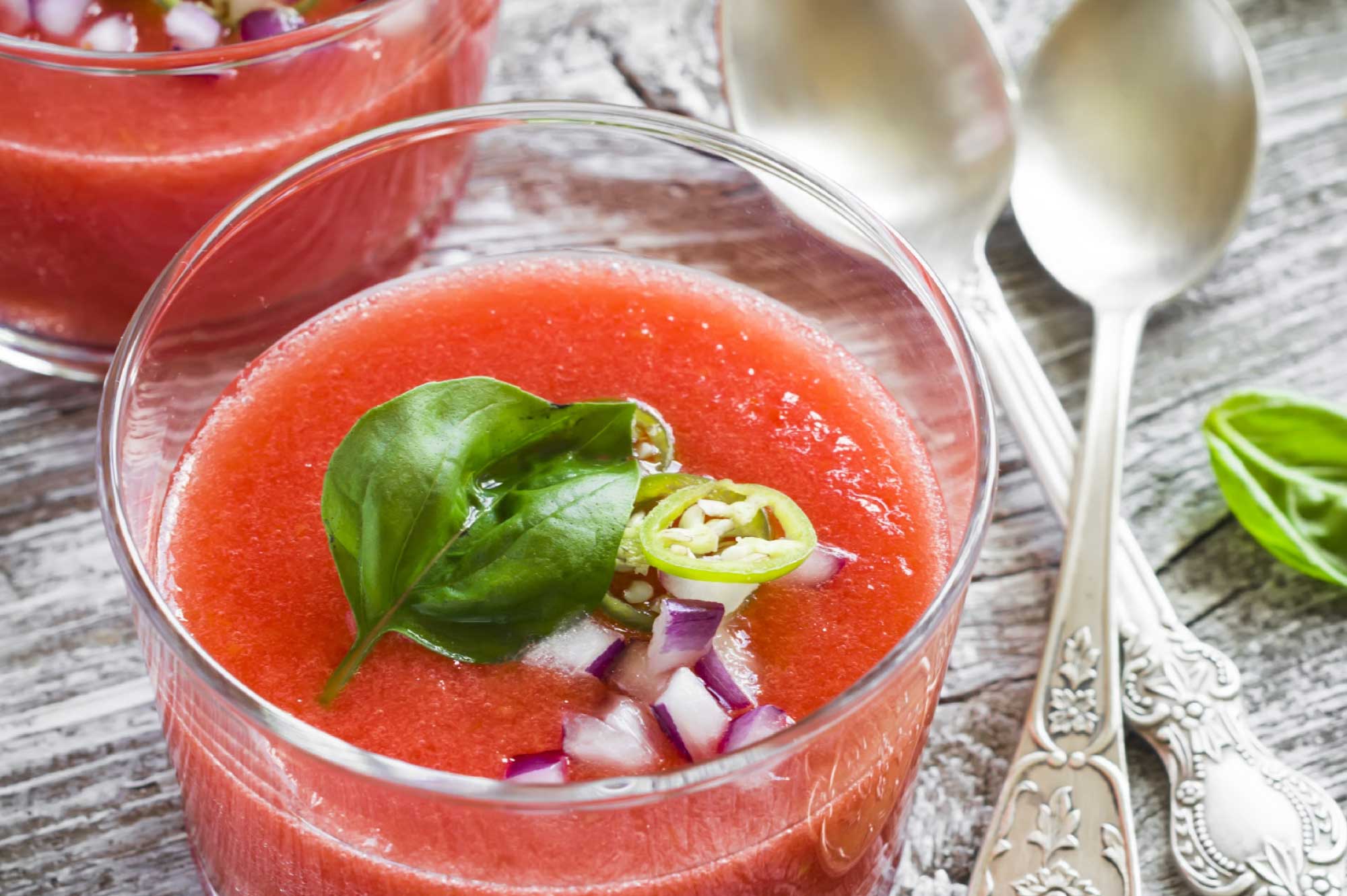 Recept soepen gazpacho groene peper basilicum en komijn | Bedrijfscatering | De Groene Artisanen