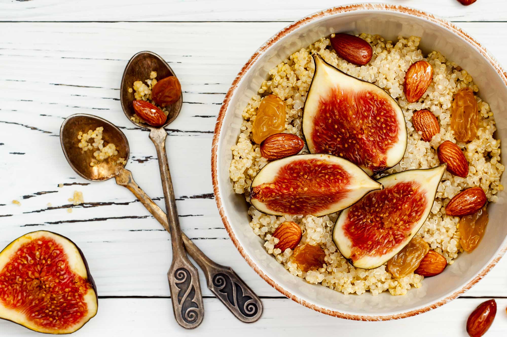 Recept ontbijt amaranth quinoa met verse vijg amandel en honing | Bedrijfscatering | De Groene Artisanen