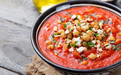 Tomaten linzen soep met kikkererwten en Feta