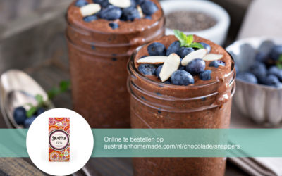 Chocolademousse met blauwe bessen en amandel