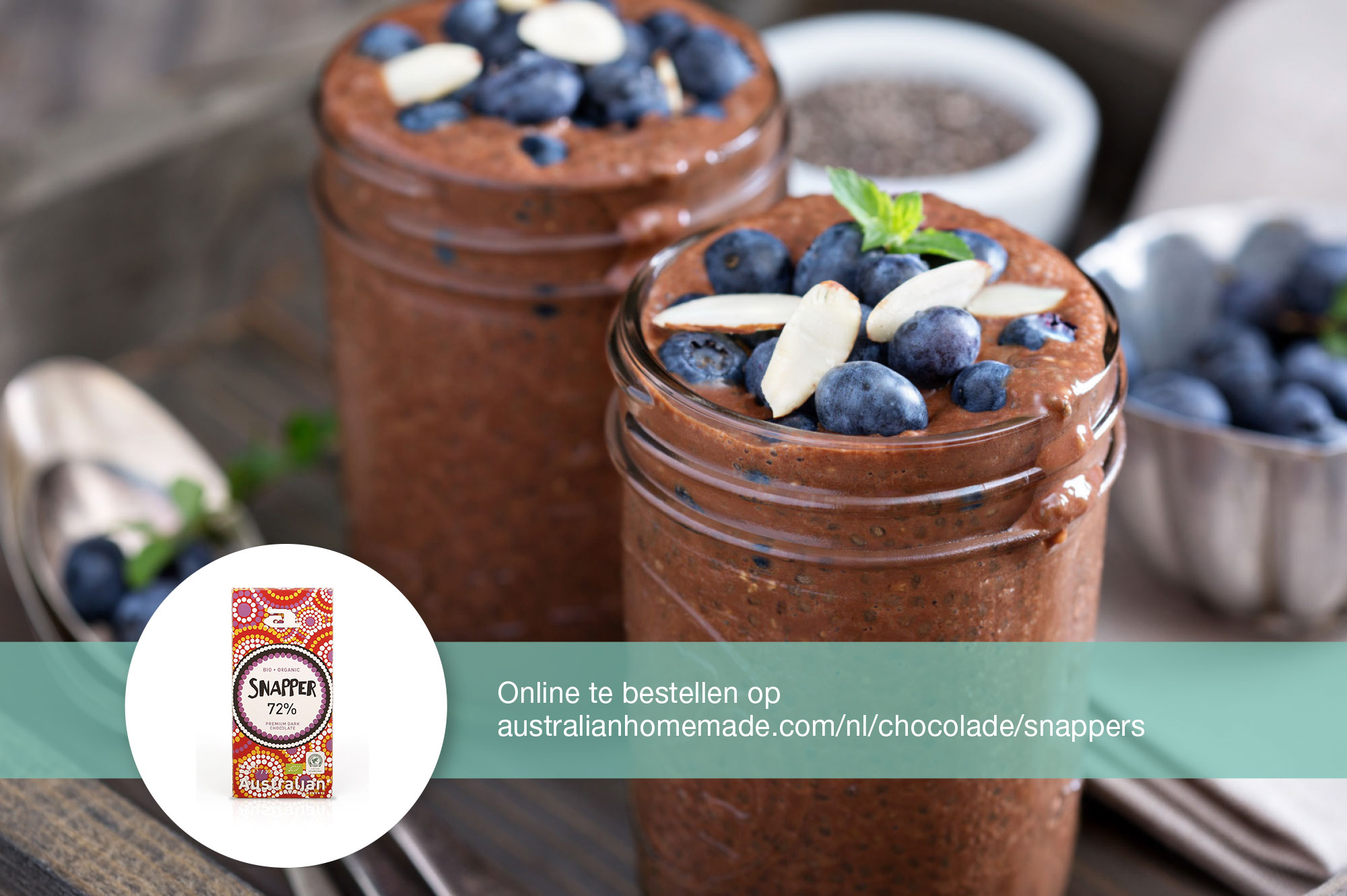 Recept chocolademousse blauwe bessen amandel | Bedrijfscatering | De Groene Artisanen