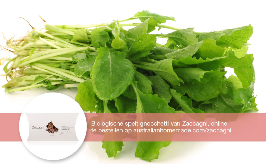 Lunch recept raapstelen met gnocchetti en verse groene pesto | DGA | Groene Bedrijfscatering